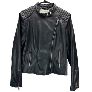 Promod Faux Leather Black Moto Jacket Biker 8 Dark Goth